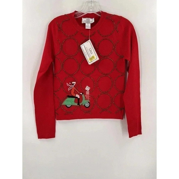 NEW W TAGS Lisa INTERNATIONAL PETITE Womens Medium Red Shopping Scooter Sweater - Picture 1 of 8